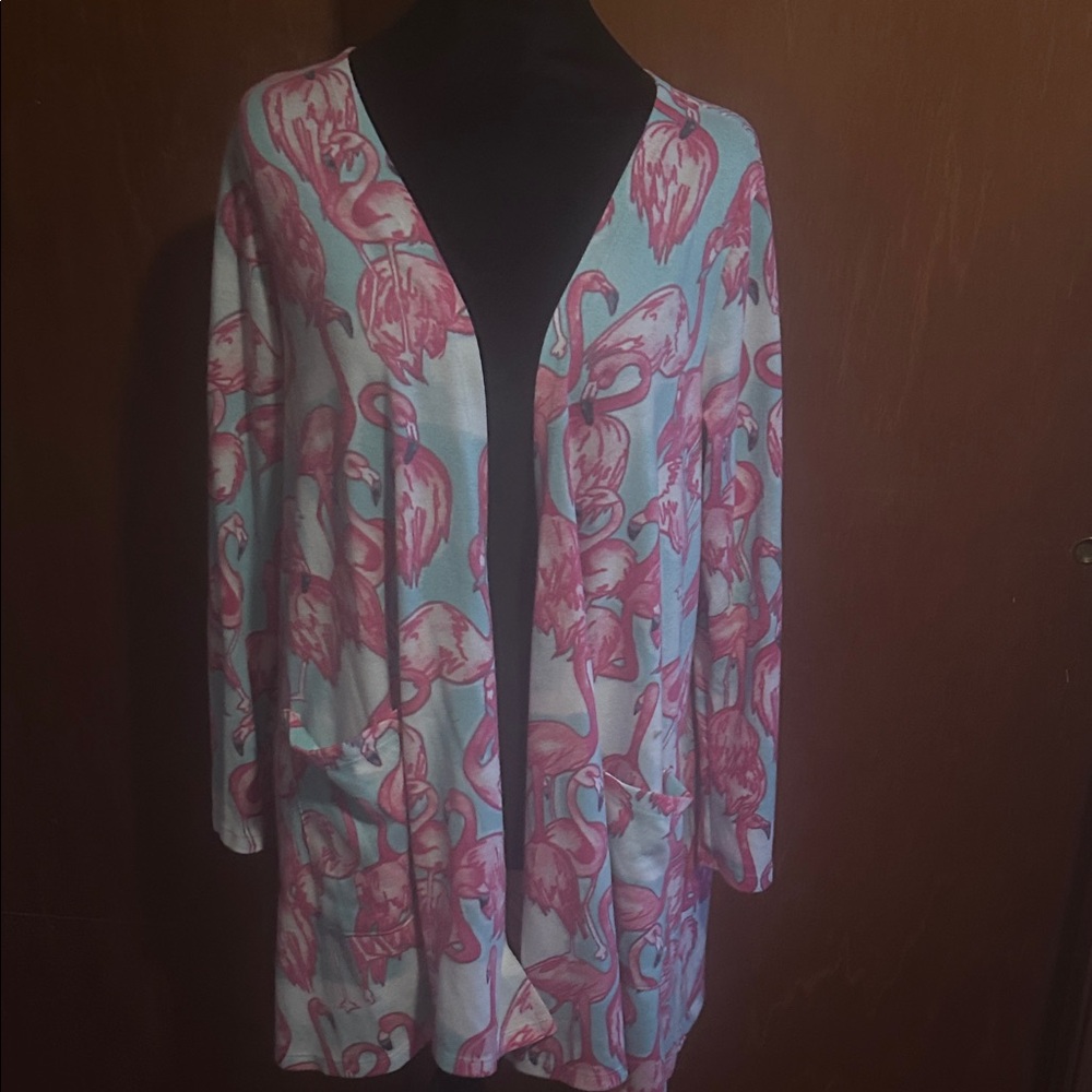 LuLaRoe Pink Flamingo Print Cardigan